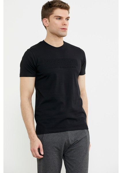 Kabartma Baskı Detaylı Pamuk Tişört - Siyah modelleri