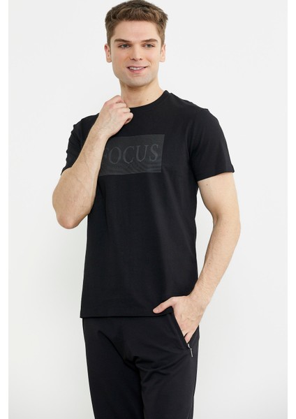 Bisiklet Yaka Baskılı Basic Tişört - Siyah fiyatları