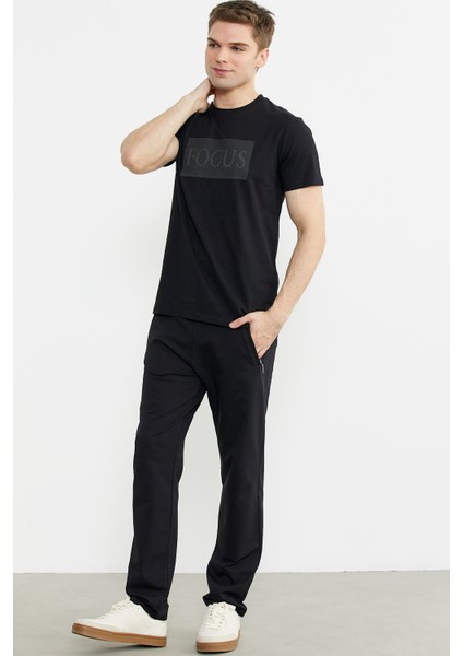 Bisiklet Yaka Baskılı Basic Tişört - Siyah modelleri