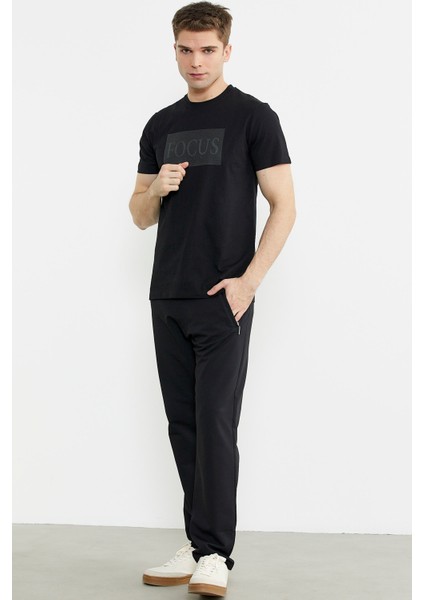 Bisiklet Yaka Baskılı Basic Tişört - Siyah fırsatları