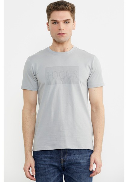 Bisiklet Yaka Baskılı Basic Tişört - Gri fiyatları