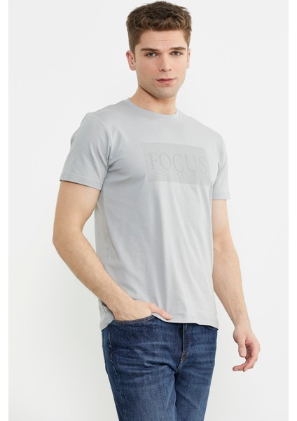 Bisiklet Yaka Baskılı Basic Tişört - Gri fırsatları