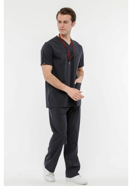 Ultralycra Comfy - Büyük Beden Likralı Doktor Hemşire Forma Takımı Scrubs Üniforma Cerrahi Takım, Antrasit fırsatları