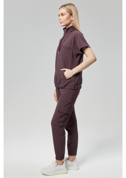 Extreme Cool Woman - Premium Çift Yön Likralı Doktor Hemşire Forma Takımı Scrubs Üniforma Cerrahi Takım (Kadın), Mürdüm