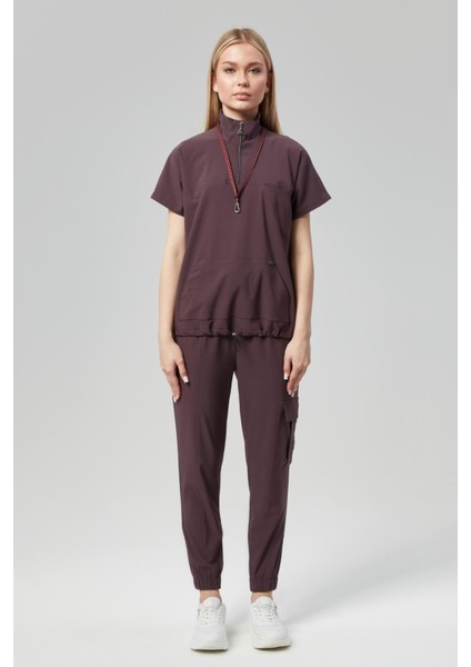 Extreme Cool Woman - Premium Çift Yön Likralı Doktor Hemşire Forma Takımı Scrubs Üniforma Cerrahi Takım (Kadın), Mürdüm fiyatları