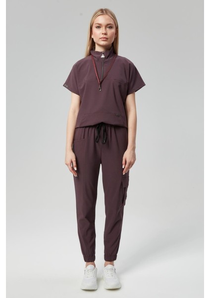 Extreme Cool Woman - Premium Çift Yön Likralı Doktor Hemşire Forma Takımı Scrubs Üniforma Cerrahi Takım (Kadın), Mürdüm modelleri