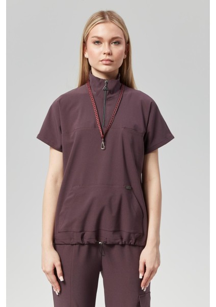 Extreme Cool Woman - Premium Çift Yön Likralı Doktor Hemşire Forma Takımı Scrubs Üniforma Cerrahi Takım (Kadın), Mürdüm fırsatları