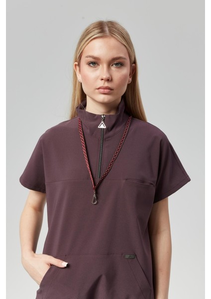 Extreme Cool Woman - Premium Çift Yön Likralı Doktor Hemşire Forma Takımı Scrubs Üniforma Cerrahi Takım (Kadın), Mürdüm indirimleri