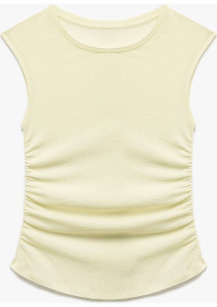 Slim Fit Drapeli Bisiklet Yaka Kolsuz Bluz modelleri