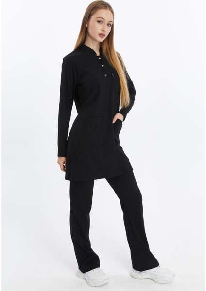 Happiness Modest - Likralı Doktor Hemşire Tesettür Forma Takımı Scrubs Üniforma Cerrahi Takım, Siyah modelleri