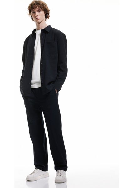 Çıtçıt Düğme Detaylı Cepli Regular Fit Viskon Karışımlı Uzun Kollu Gömlek