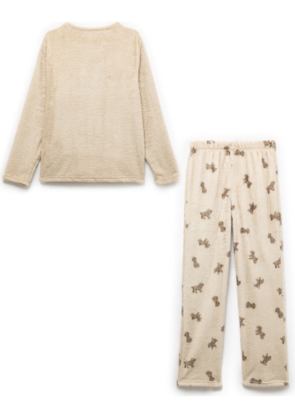 Köpek Desenli Peluş Polar Pijama Takımı