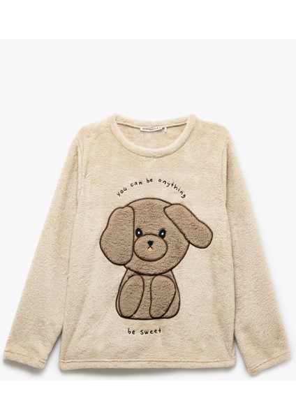 Köpek Desenli Peluş Polar Pijama Takımı