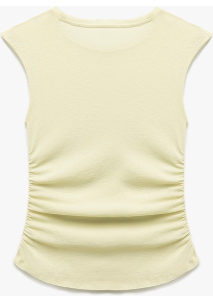 Slim Fit Drapeli Bisiklet Yaka Kolsuz Bluz fırsatları