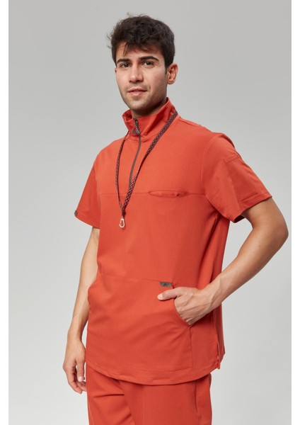 Extreme Cool Man - Premium Çift Yön Likralı Doktor Hemşire Forma Takımı Scrubs Üniforma Cerrahi Takım (Erkek), Mandalin modelleri