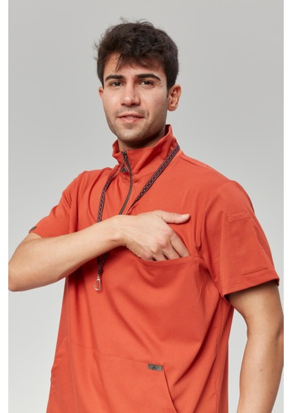 Extreme Cool Man - Premium Çift Yön Likralı Doktor Hemşire Forma Takımı Scrubs Üniforma Cerrahi Takım (Erkek), Mandalin indirimleri