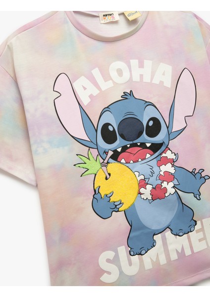 Lisanslı Stitch Baskılı Bisiklet Yaka Kısa Kollu Tişört