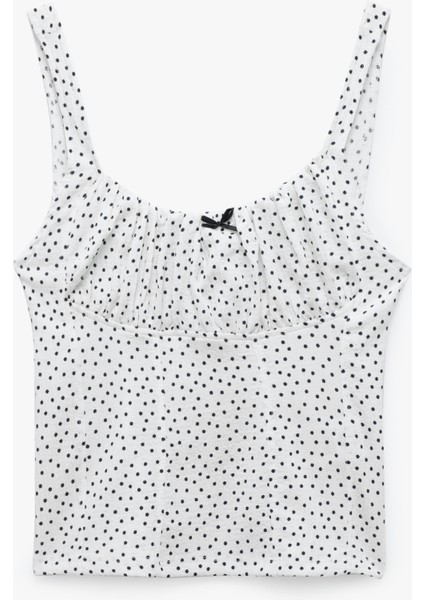 Fiyonklu Drapeli Slim Fit U Yaka Bürümcük Kumaş Puantiyeli Askılı Tişört