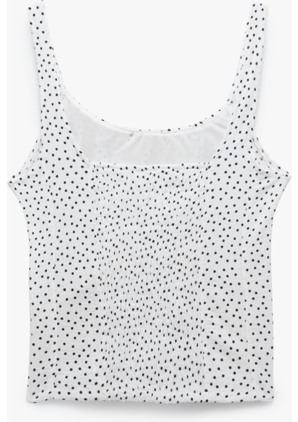 Fiyonklu Drapeli Slim Fit U Yaka Bürümcük Kumaş Puantiyeli Askılı Tişört fiyatları