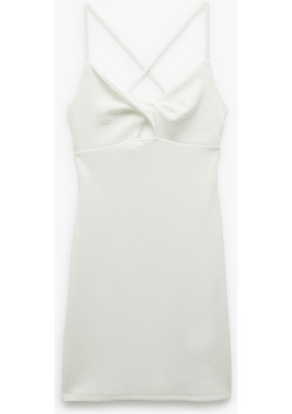 Çapraz Ip Askılı Sırt Detaylı Dar Kesim Mini Bodycon Elbise