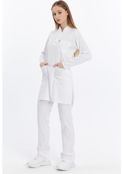 Happiness Modest - Likralı Doktor Hemşire Tesettür Forma Takımı Scrubs Üniforma Cerrahi Takım, Beyaz modelleri