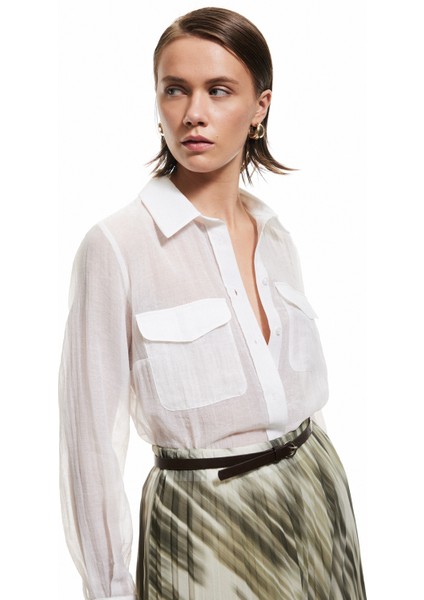 Klasik Yaka Uzun Kollu Cepli Viskon Gömlek modelleri