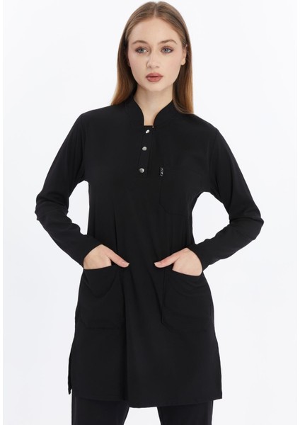 Happiness Modest - Likralı Doktor Hemşire Tesettür Forma Takımı Scrubs Üniforma Cerrahi Takım, Siyah fırsatları