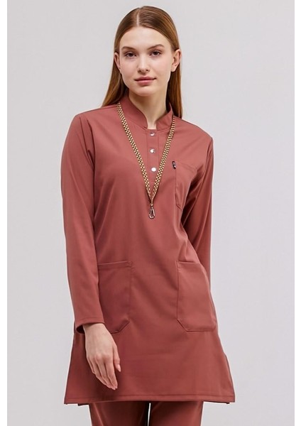 Happiness Modest - Likralı Doktor Hemşire Tesettür Tek Üst Forma, Bisküvi