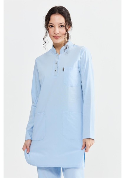 Ultralycra Modest - Likralı Doktor Hemşire Tesettür Tek Üst Forma, Buz Mavi