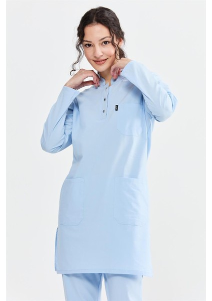 Ultralycra Modest - Likralı Doktor Hemşire Tesettür Tek Üst Forma, Buz Mavi modelleri