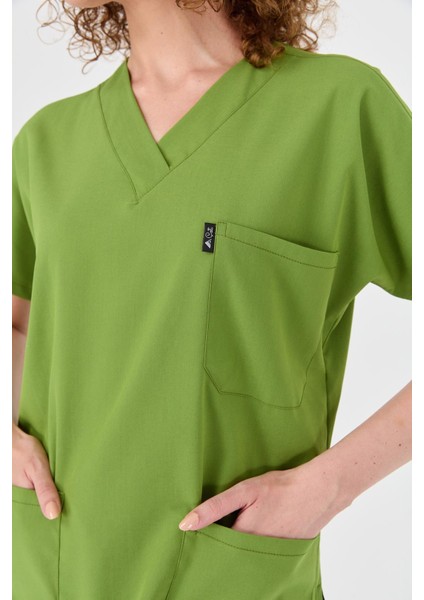 Happiness Spaniard - Likralı Doktor Hemşire Scrubs Tek Üst Cerrahi Forma (Kadın), Fıstık Yeşili modelleri