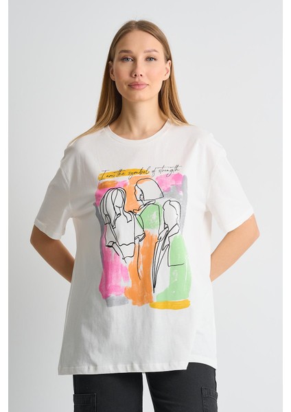 Alexandergardı Baskılı Bisiklet Yaka Kadın T-Shirt