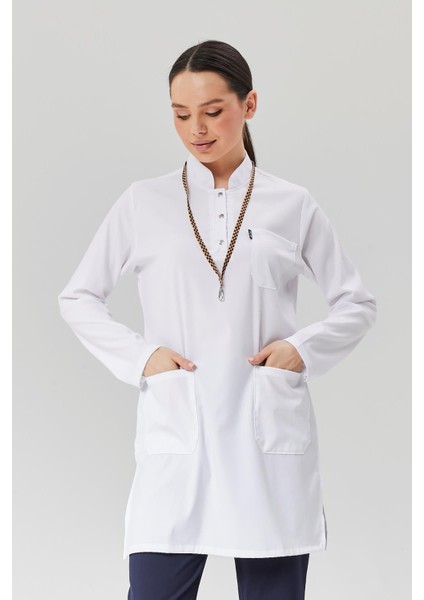 Happiness Modest - Likralı Doktor Hemşire Tesettür Tek Üst Forma, Beyaz
