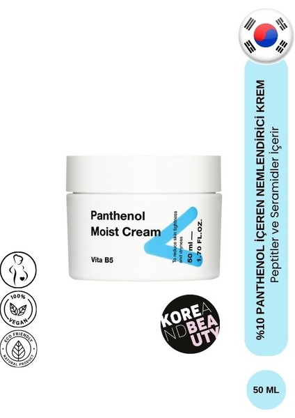 Panthenol Moist Cream, Kuru Ciltler İçin Cildi Nemlendiren Yüz Kremi, Günlük Yüz Bakım Kremi
