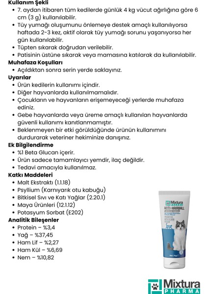 Anti-Hairball Kedi Tüy Yumağı Önleyici Malt Macun (Tüy Yumağı Oluşumunu Önleyici)