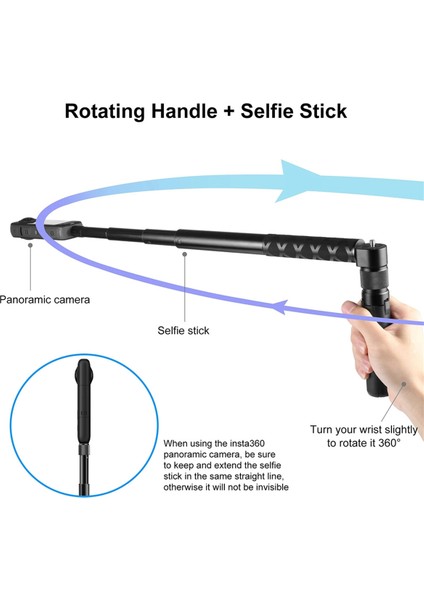 INSTA360 X3 Zaman Kontrol Cihazı Için Döner Kol Masaüstü Tripod Standı 110 cm 5 Bölümlü Selfie Çubuğu Monopod-B (Yurt Dışından)