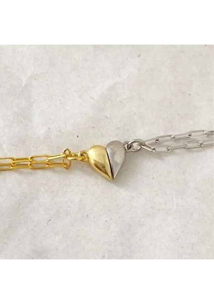 Mıknatıslı Kalp Çift Gümüş Bileklik modelleri