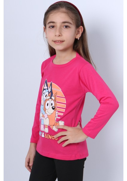 Kız Çocuk Uzun Kol Tshirt Bluey Ile Bingo Baskılı Bisiklet Yaka D46 fiyatları