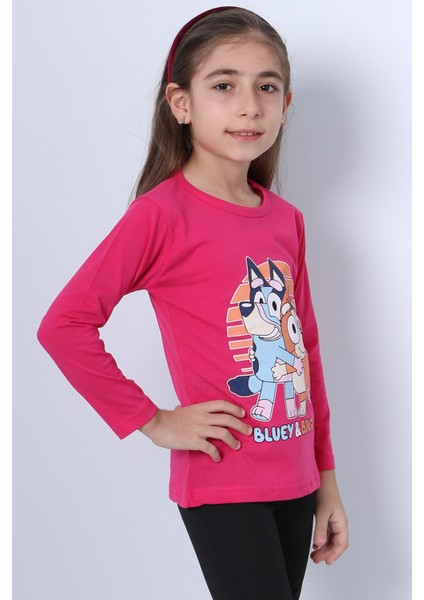 Kız Çocuk Uzun Kol Tshirt Bluey Ile Bingo Baskılı Bisiklet Yaka D46 modelleri