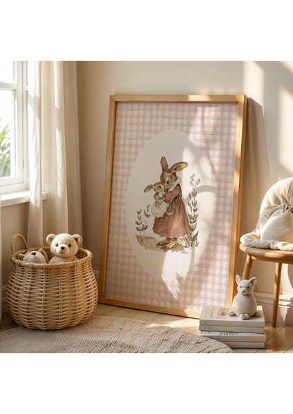 Vintage Tarz Tavşanlar ve Ördek Doğal Ahşap Çerçeveli Çocuk ve Bebek Odası Tablosu fiyatları