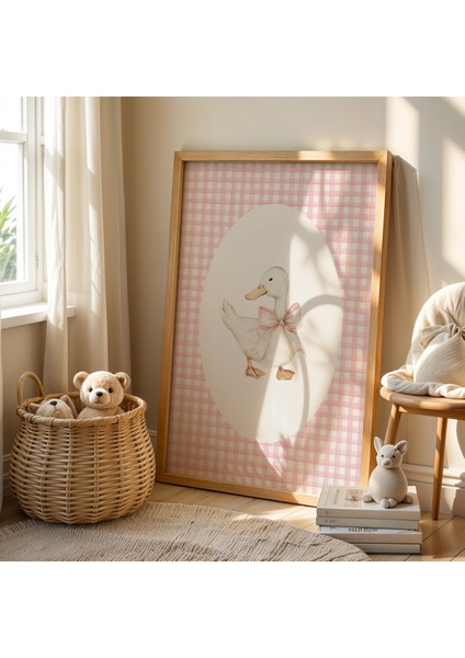 Vintage Tarz Tavşanlar ve Ördek Doğal Ahşap Çerçeveli Çocuk ve Bebek Odası Tablosu modelleri