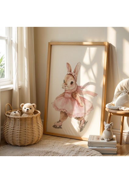 Paten Kayan Sevimli Tavşanlar Doğal Ahşap Çerçeveli Çocuk ve Bebek Odası Tablosu fiyatları