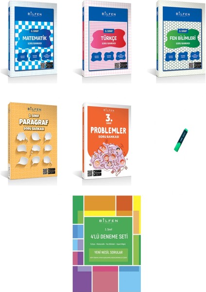 3. Sınıf Yeni Nesil Matematik Türkçe Fen Problem ve Paragraf Soru Bankası ve Deneme 6lı Set