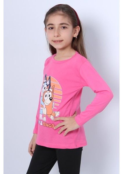 Kız Çocuk Uzun Kol Tshirt Bluey Ile Bingo Baskılı Bisiklet Yaka D46 fiyatları