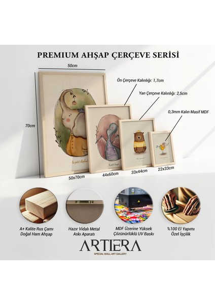 Sevimli Dinazorlar - Doğal Ahşap Çerçeveli Çocuk Odası ve Bebek Odası Tablosu modelleri