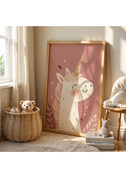 3'lü Unicorn ve Doğa Manzarası Doğal Ahşap Çerçeveli Çocuk Odası ve Bebek Odası Tablosu fiyatları