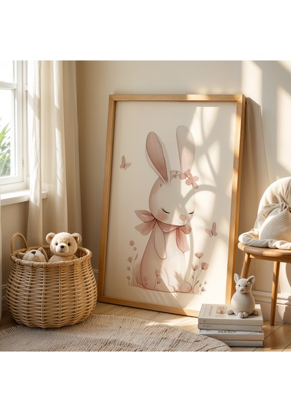 Vintage Tavşan Çerçeveli Doğal Ahşap Çerçeveli Çocuk ve Bebek Odası Tablosu fiyatları