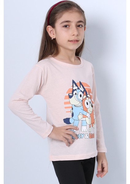 Kız Çocuk Uzun Kol Tshirt Bluey Ile Bingo Baskılı Bisiklet Yaka D46 fırsatları
