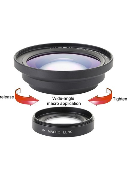 4K Video Kamera Için Profesyonel 37 mm Makro+72 mm Geniş Açı Lens 0,39X Full Hd (Yurt Dışından)
