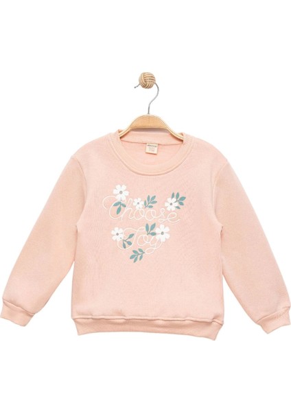 Kız Çocuk Pembe Sweatshirt Baskı ve Nakışlı - Kız Çocuk Giyim